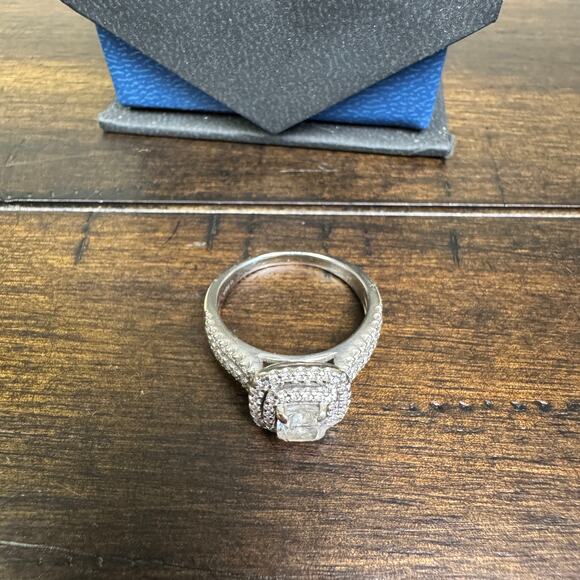 Helzberg Diamonds 14k White Gold Double Halo Bridal Ring 1 1/4CTW Womens 7.5 - Picture 5 of 8